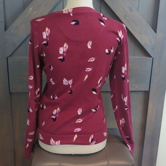 Tommy Hilfiger Cardigan Small Women's 100% Cotton Burgundy with Leaves Long - Picture 3 of 8